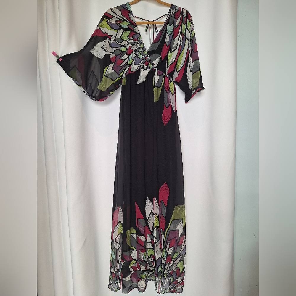 2B bebe Black and Pink Patterned Maxi Dress Size S